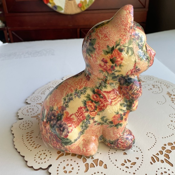 Floral Patterned Decoupage Vintage Cat Decor - Picture 9 of 16